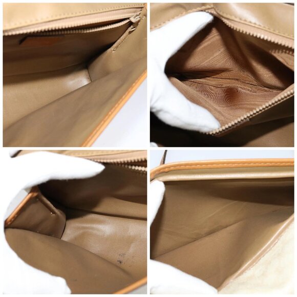 CELINE Macadam Canvas Shoulder Bag PVC Leather White Gold - Picture 15 of 16